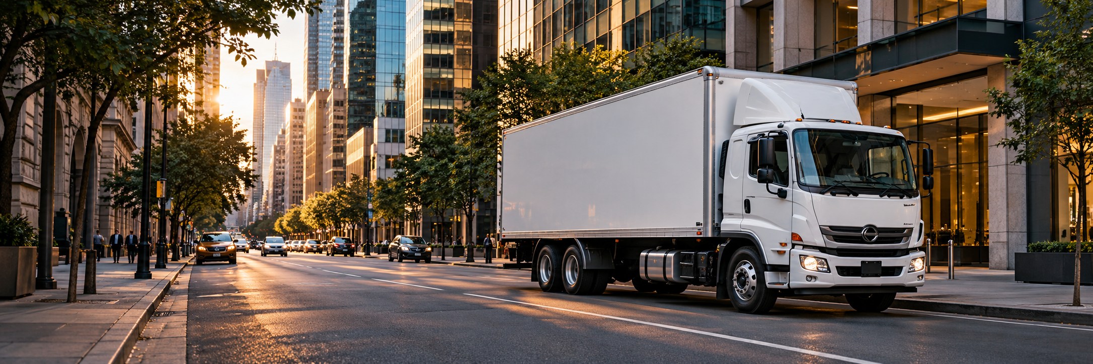 Commercial relocation truck on a city street